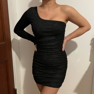 Sparkly Black One Sleeve Dress